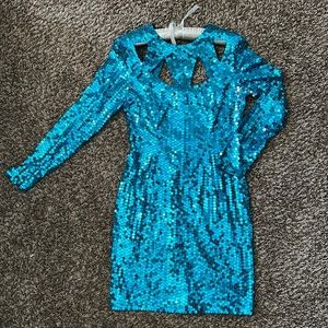 NITE LINE BLUE-GREEN SEQUIN PARTY DRESS
